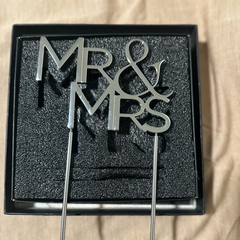 Mr. & Mrs Cake Topper ,Polished Silver Finish by Olivia & Oliver.
